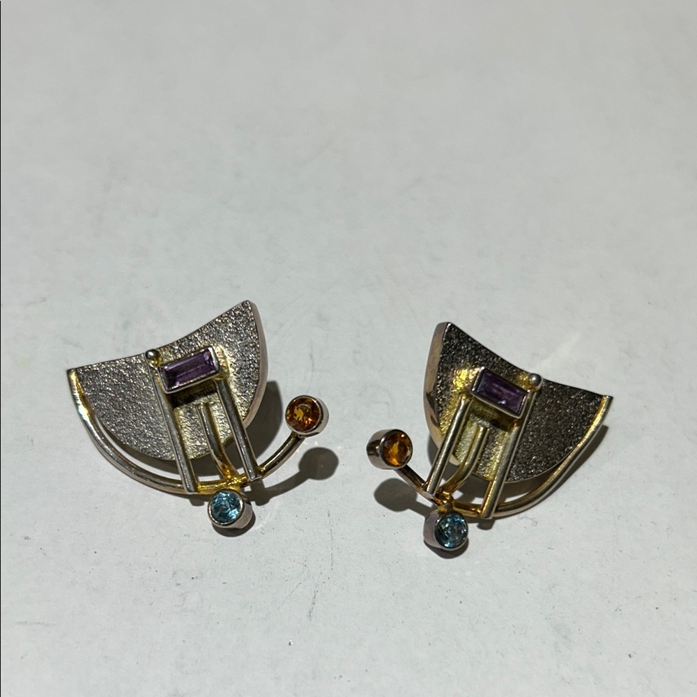 Chic Two-Tone Earrings with Gem Accents